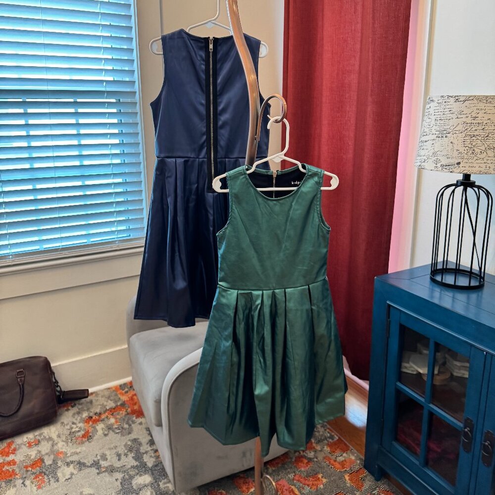 NEW KidPik Pleather Pleated Dress, Blue, Size S (7/8)